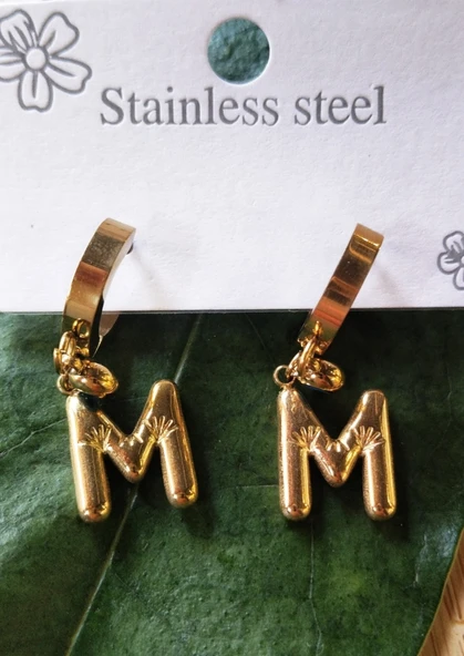 Monalisa Home Gold Renk M Harfi Lüks Gösterişli Klips  Küpe ürün görseli 1