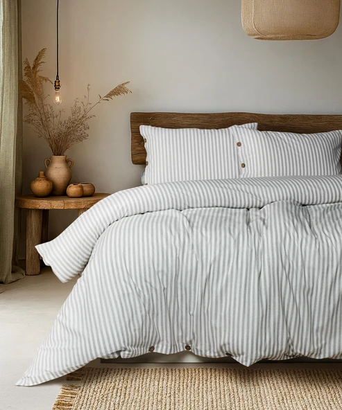 Cotton Collection Çift Kişilik Çizgili Nevresim Seti Reveboheme