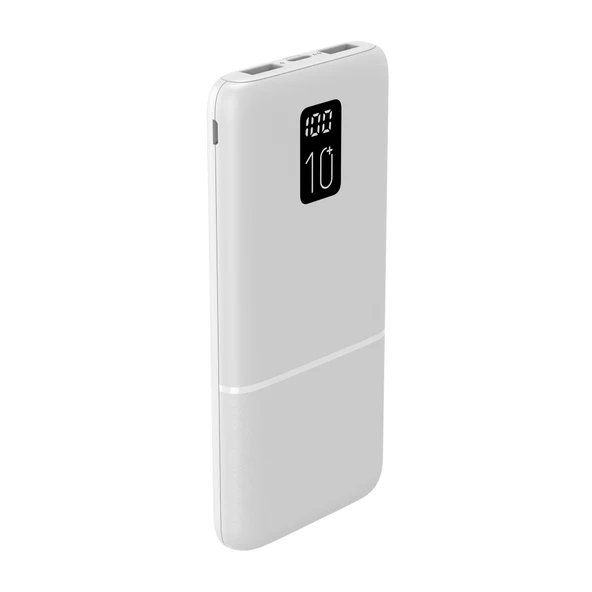 Led Ekranlı Slim 10000mAh Powerbank Taşınabilir Şarj Cihazı Type-C / 2 USB / 3 Port Çıkış / Output 2.1A Beyaz - 3