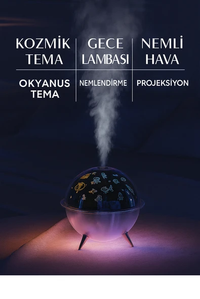 QASUL Gece Lambası Mini Projeksiyon Lambası Hava Nemlendirici 260 Ml Ultrasonik - 6