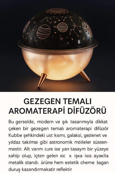 QASUL Gece Lambası Mini Projeksiyon Lambası Hava Nemlendirici 260 Ml Ultrasonik - 3