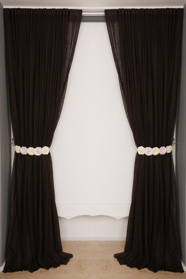 ÇİZGİLİ MODEL ACI KAHVE RENK TEK KANAT Hazır dikilmiş Pileli Fon Perde 300*260 cm - 8