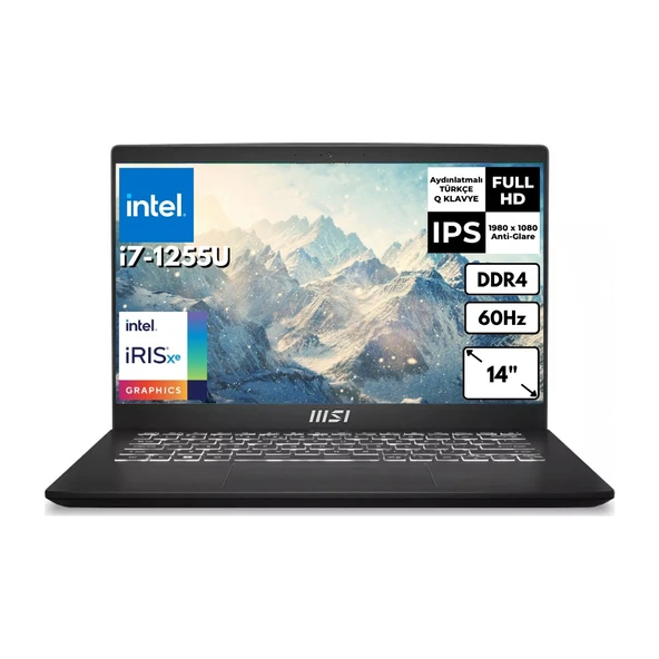 Msı Modern 14 C12MO-1039XTR I7-1255U 16 GB 256 GB SSD  Iris Xe Graphics 14" Fhd Windows 11 Home Taşınabilir Bilgisayar C12MO-1039XTRAT6 ürün görseli