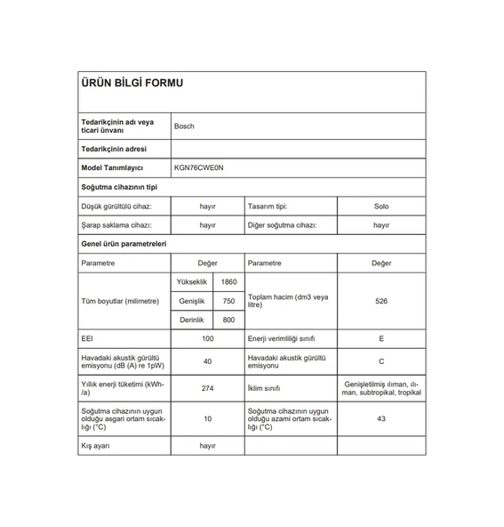 Bosch KGN76CWE0N 526 LT No-Frost Kombi Tipi Buzdolabı - Resim 8