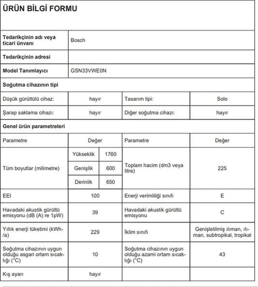 Bosch GSN33VWE0N 225 LT 7 Çekmeceli Dikey Derin Dondurucu - Resim 4