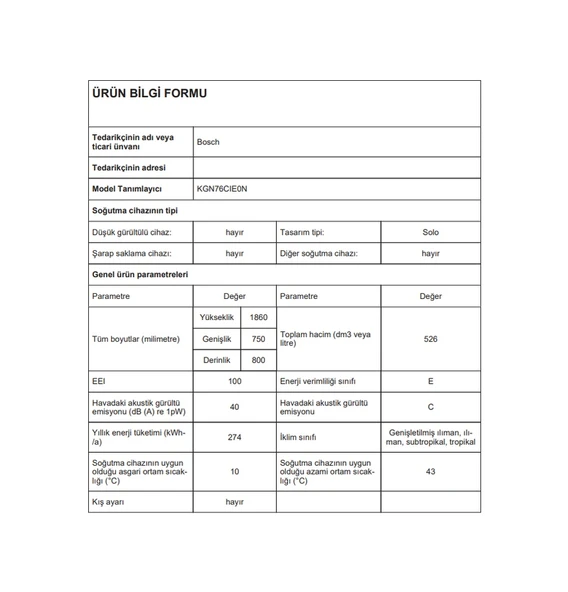 Bosch KGN76CIE0N 526 LT No-Frost Kombi Tipi Buzdolabı - Resim 3