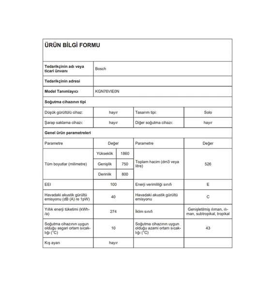 Bosch KGN76VIE0N 526 LT No-Frost Kombi Tipi Buzdolabı - Resim 8