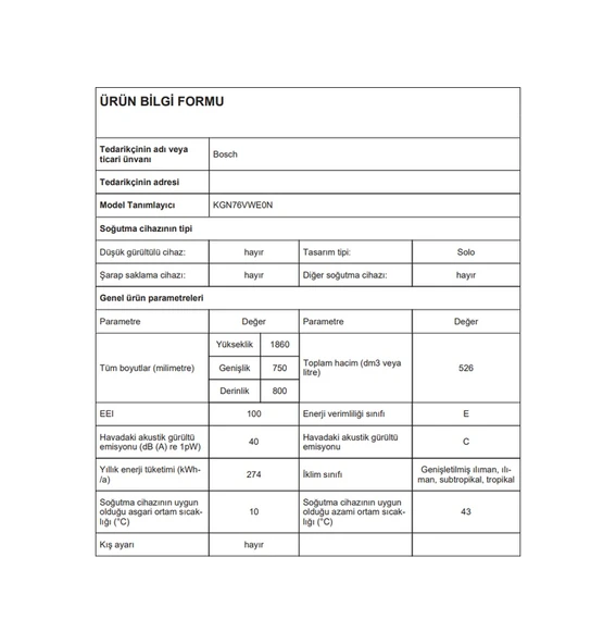 Bosch KGN76VWE0N 521 LT No-Frost Kombi Tipi Buzdolabı - Resim 7