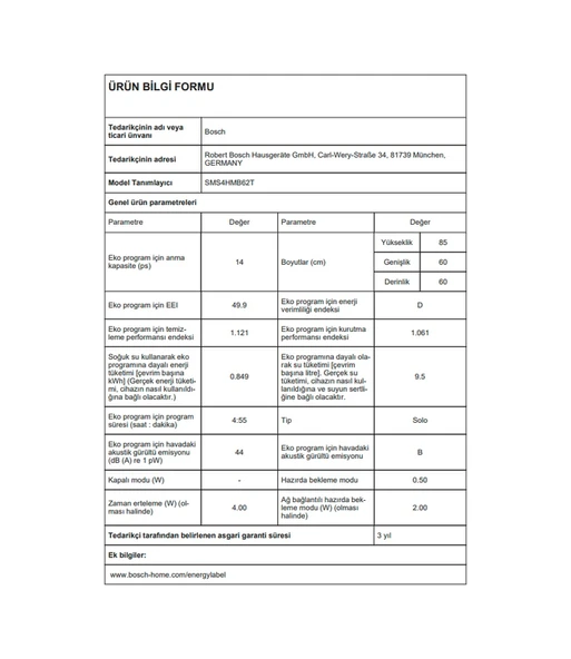 Bosch SMS4HMB62T 6 Programlı 14 Kişilik Bulaşık Makinesi - Resim 5