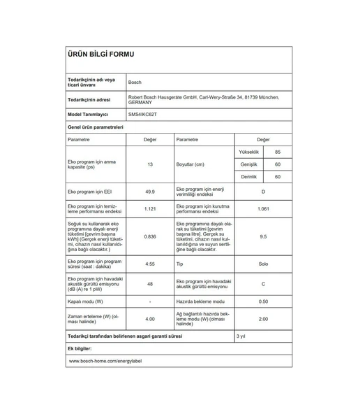 Bosch SMS4IKC62T 6 Programlı 13 Kişilik Bulaşık Makinesi - Resim 7