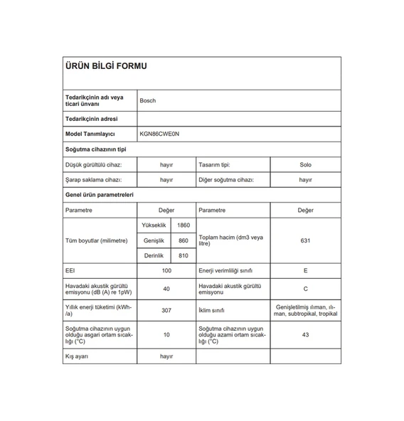 Bosch KGN86CWE0N 631 LT No-Frost Kombi Tipi Buzdolabı - Resim 7