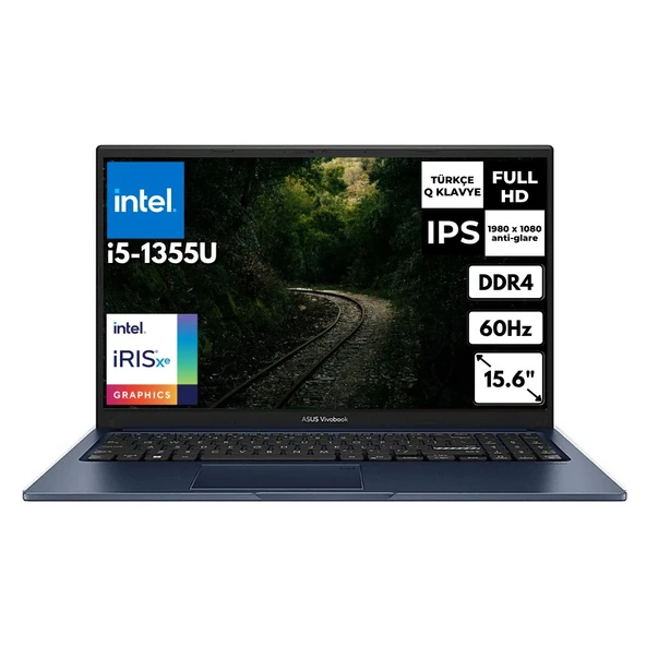 Asus Vivobook 15 I7-1355U 8 GB 512 GB SSD Iris Xe Graphics 15.6" Fhd Freedos Taşınabilir Bilgisayar X1504VA-NJ1499AT2