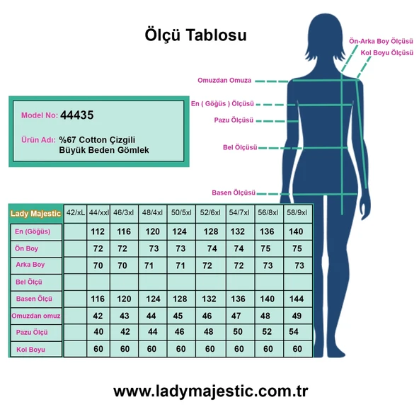 Büyük Beden Kadın Çizgili Uzun Kollu Gömlek - Rahat Kesim Şık Tasarım - 5