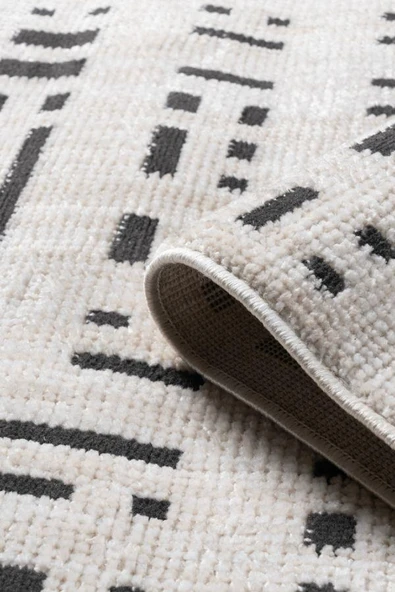 Pastel Halı Rio C3010A Beyaz Antrasit Serisi Salon Oturma Yatak Odası Halısı - Resim 2