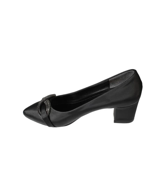 YAZKIŞ Kadın Siyah Gümüş Saten Kumaş Üzeri Tokalı 5cm kalın Taban Abiye Ayakkabı - Resim 7