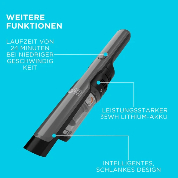 Black  Decker DVC320B21-QW 12V 2.0Ah Dustbuster Slim El Süpürgesi,Siyah - Resim 6