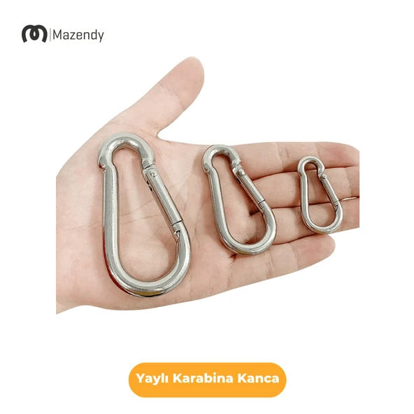 11x120 mm Düz Yaylı Karabina Kanca 3 Adet Paslanmaz Çelik Aparat - Resim 6