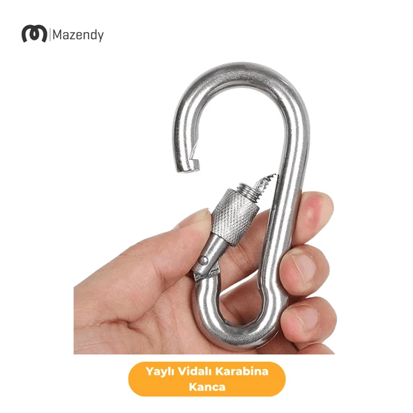Vidalı Yaylı Karabina Kanca - 6x60 mm (5 Adet) - Kamp, Güvenlik, Emniyet, Anahtarlık - 7