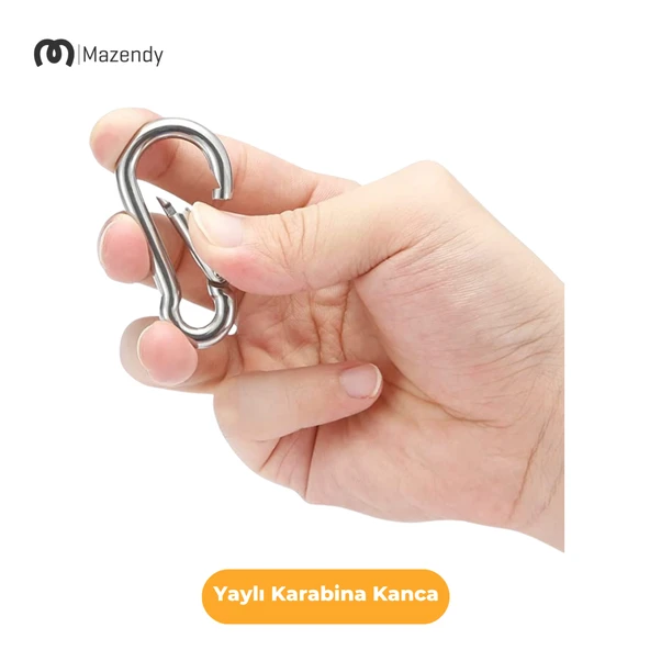 12x140 mm Düz Yaylı Karabina Kanca 1 Adet Paslanmaz Çelik Aparat - 7
