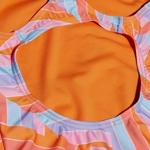 Speedo Allover Printed Medalist Kız Çocuk Yüzücü Mayosu Turuncu-Mavi - Resim 6