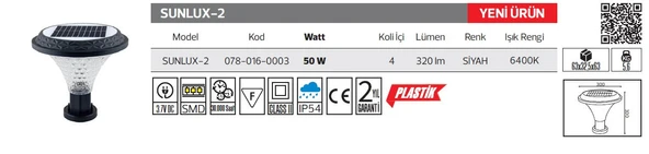 TeknikerElektrik Horoz Sunlux-2 Led Solar Setüstü (Babaüstü) Bahçe Armatürü - Resim 2