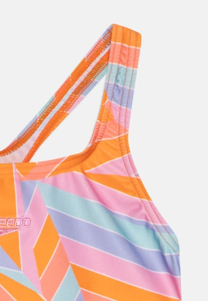 Speedo Allover Printed Medalist Kız Çocuk Yüzücü Mayosu Turuncu-Mavi - Resim 8