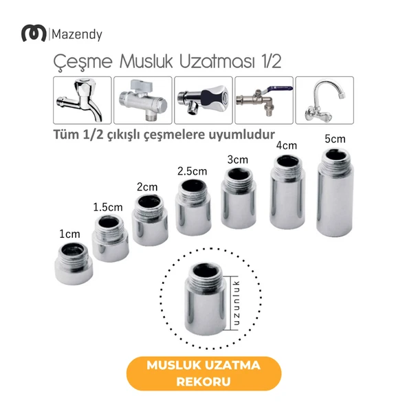3 cm Musluk Uzatma Rekoru Krom Kaplama 1/2 Uyumlu Pirinç – 1 Adet - 3