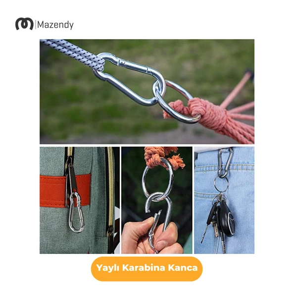 11x120 mm Düz Yaylı Karabina Kanca 3 Adet Paslanmaz Çelik Aparat - Resim 5