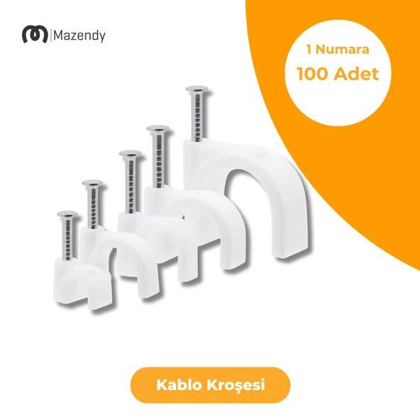 Çelik Çivili Kablo Kroşesi 1 Numara 100 Adet Pratik Beyaz Montaj Kroşesi