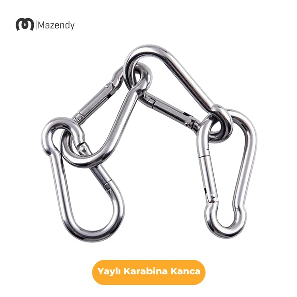 6x60 mm Düz Yaylı Karabina Kanca 3 Adet Paslanmaz Çelik Aparat - 8