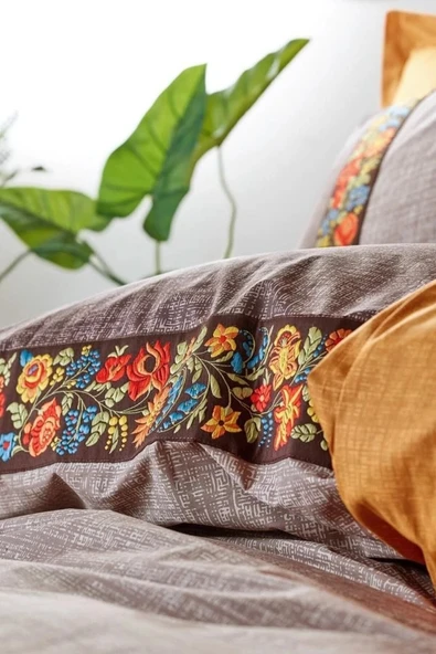 Folk Art Tek Kişilik Nevresim Takimi Vizon. - 2