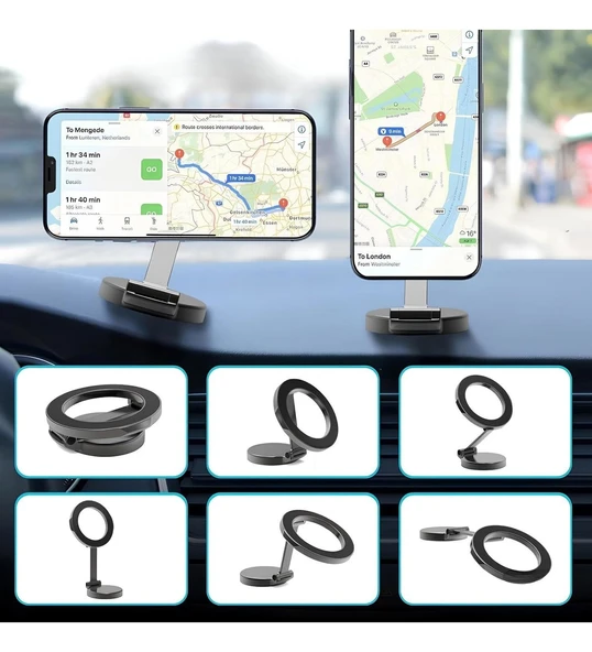 Katlanabilir Magsafe Mıknatıslı Metal Mini Araç Içi Telefon Tutucu 360 Derece Dönen - 5