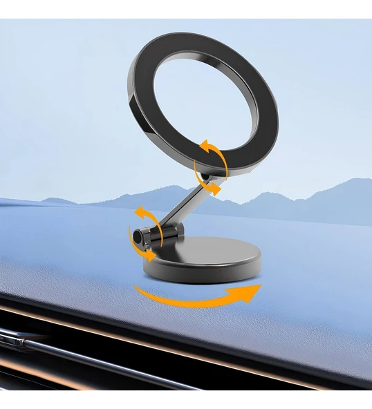 Katlanabilir Magsafe Mıknatıslı Metal Mini Araç Içi Telefon Tutucu 360 Derece Dönen - 4
