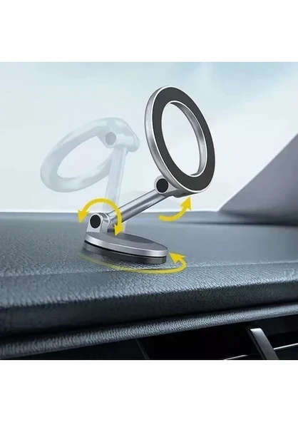 Katlanabilir Magsafe Mıknatıslı Metal Mini Araç Içi Telefon Tutucu 360 Derece Dönen - 2