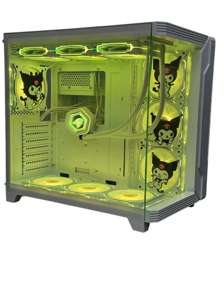 Kuromi Karakterli 7 ARGB Fanlı 850W 80 Plus Bronz Power'lı 360MM Sıvı Soğutmalı Beyaz Akvaryum Kasa - Resim 4