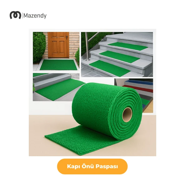 Kıvırcık Paspas 1x5m 14mm Yeşil Kapı Önü Kaymaz Dış Mekan Halısı - 3