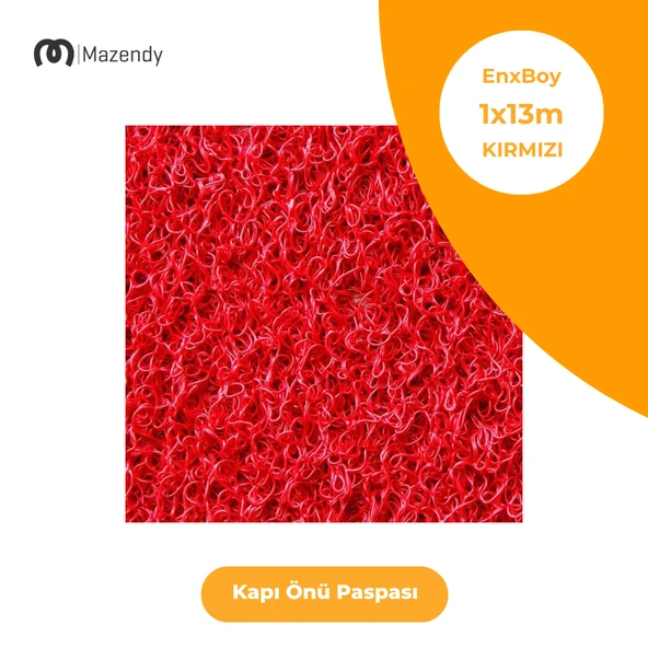 Kıvırcık Paspas 1x13m 14mm Kırmızı Kapı Önü Kaymaz Dış Mekan Halısı