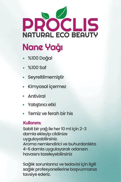 PROCLİS Nane Yağı, %100 Doğal Uçucu Yağ, Peppermint Oil 10 ml Sprey Başlıklı - 5