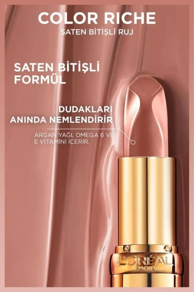 L'Oreal Paris Color Riche Saten Bitişli Ruj - 550 Nude Unapologetic - Resim 5