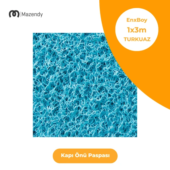 Kıvırcık Paspas 1x3m 14mm Turkuaz Kapı Önü Kaymaz Dış Mekan Halısı - 1