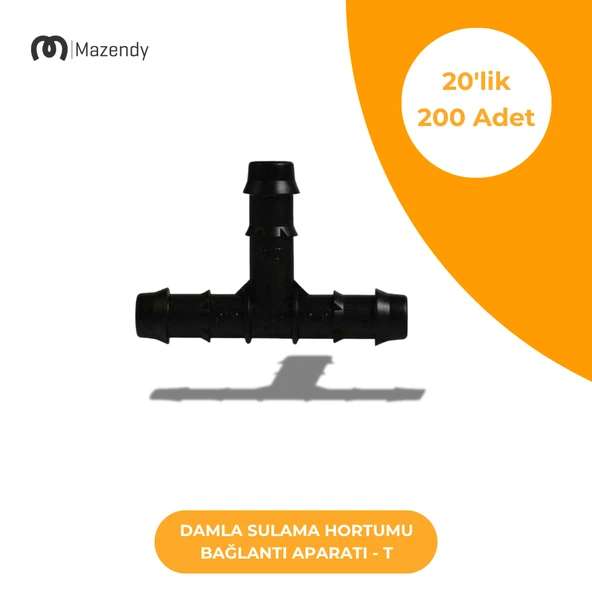 Damla Sulama T Bağlantı 20'lik - Dayanıklı ve Kolay Montajlı Bağlantı Parçası (200 Adet) ürün görseli