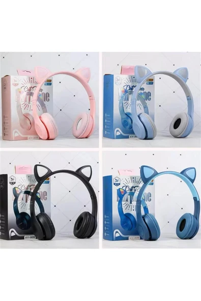 Kablosuz Bluetooth Kulaküstü Kedili P47m Kulaklık Rgb Işıklı Kedi Desenli Kulaklık P47m - Resim 3