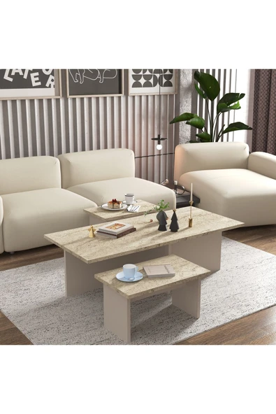 Cool Home Novi Orta Sehpa , Servis , Zigon Sehpa Traverten (Mermer Desen) - Kumsal - 2