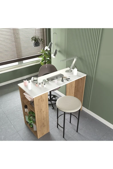 Cool Home Pan Makyaj Masası , Manikür Masası , Raflı Beyaz - Sepet - 3