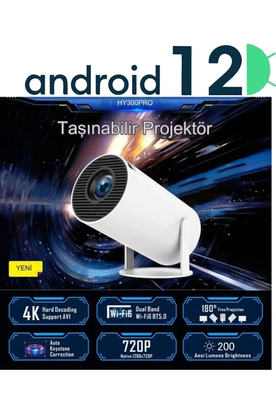 Taşınabilir Sinema Projektörü 4k Ev Sineması Bluetooth Android 12 Projeksiyon cihazı