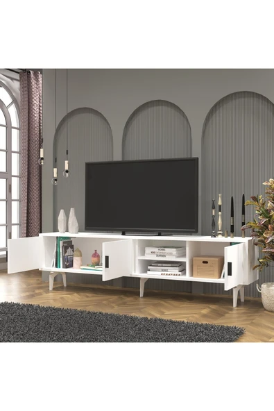 Cool Home Marin Tv Ünitesi Tv Sehpası 180 cm , Raflı , Beyaz - 3