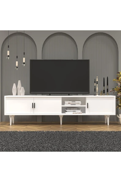 Cool Home Marin Tv Ünitesi Tv Sehpası 180 cm , Raflı , Beyaz - 2