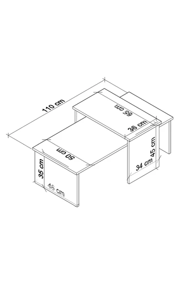 Cool Home Vera 2 ' li Orta Sehpa Ve Zigon Sehpa Seti , Servis Sehpası Traverten (Mermer Desen) - 5