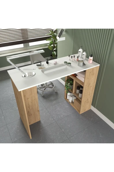 Cool Home Pan Makyaj Masası , Manikür Masası , Raflı Beyaz - Sepet - 4