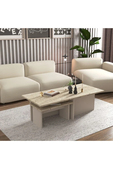 Cool Home Novi Orta Sehpa , Servis , Zigon Sehpa Traverten (Mermer Desen) - Kumsal - 1